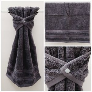 💟#9162-A ●NEW! Solid Gray Hand Towel with SNAP (Hang'N'Snap)